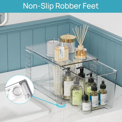 Miniatura 7 de Vtopmart Paquete de 3 cajones de almacenamiento apilables transparentes, organizadores de baño fáciles de montar y almacenamiento con asas, cajones