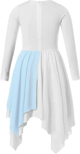 Miniatura 2 de JEATHA Vestido tipo túnica asimétrica de alabanza metálica brillante de manga larga para niños y niñas, disfraz de baile contemporáneo lírico