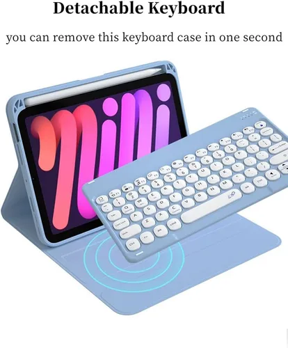 Miniatura 3 de Funda para iPad de 9ª/8ª/7ª generación con teclado de 10.2 pulgadas, cubierta inteligente giratoria con teclado redondo magnético desmontable, azul