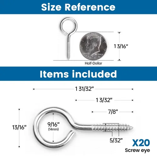 Miniatura 2 de Muzata 20 tornillos de ojo de 2 pulgadas para madera T316 acero inoxidable M4 ojales ganchos autorroscantes para interiores y exteriores CN22