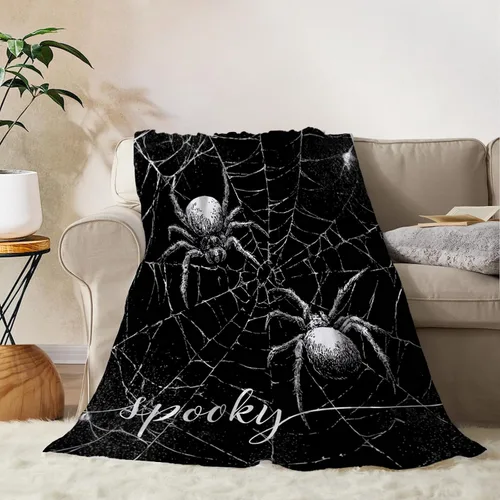Miniatura 14 de YeeJu Manta de Halloween pequeña de fantasma espeluznante negro, manta de Halloween para bebé, manta acogedora suave y ligera de felpa de forro