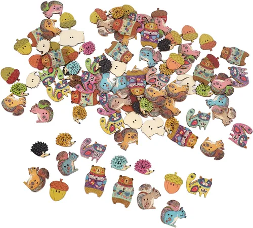 Miniatura 7 de Botones lindos para manualidades, madera sintética, 1.2 in de largo para ropa (animales 100 unidades)
