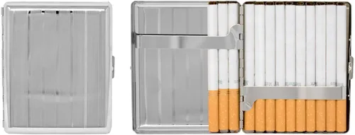 Miniatura 24 de Juego de 2 cajas de cigarrillos de los años 100 chapadas en metal y caja de almacenamiento (impresión victoriana plateada)