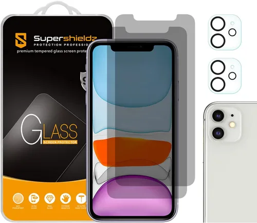 Supershieldz Paquete de 2 protectores de pantalla antiespía diseñados para Apple iPhone 11 (6.1 pulgadas) + lente de cámara [vidrio templado]