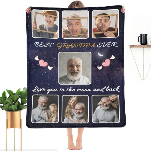 Miniatura 7 de HUGLAZY Mantas personalizadas con fotos, texto, mantas personalizadas con imagen, mantas personalizadas para papá con collage de fotos, manta