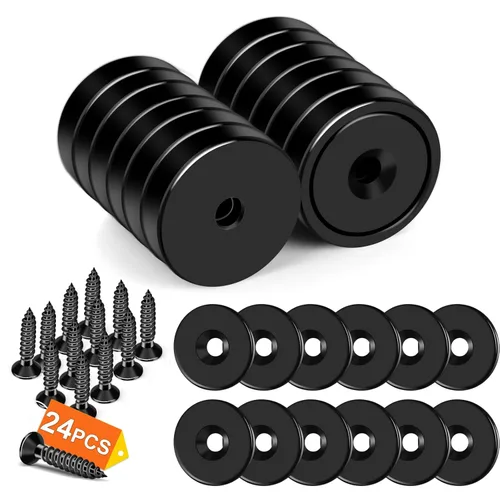 Miniatura 16 de DIYMAG Imanes de neodimio fuertes, paquete de 8 imanes redondos plateados de tierras raras de 110 libras con agujero avellanado resistente