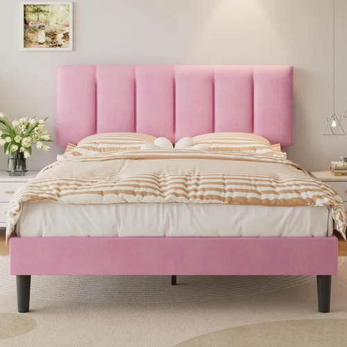 Miniatura 41 de VECELO - Base de cama tamaño individual con cabecera tapizada, plataforma con soporte de listones de madera de alta resistencia, no necesita somier