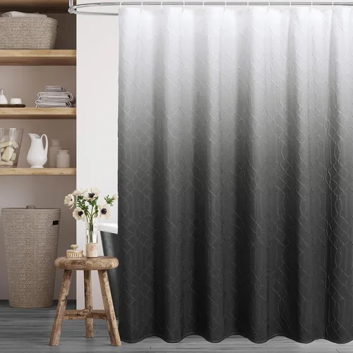 Miniatura 7 de Gibelle Cortina de ducha negra para baño, juego de cortina de ducha de tela texturizada geométrica en relieve 3D con ganchos, diseño moderno