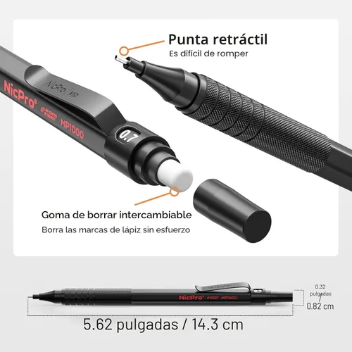 Miniatura 3 de Nicpro - Juego de 20 portaminas metálicos negros en estuche de cuero, lápices de dibujo de 0.01 pulgadas, 0.02 pulgadas, 0.03 pulgadas, 0.035