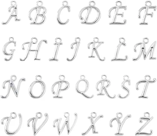 Miniatura 5 de BEADNOVA, dijes de letras del alfabeto para hacer joyas, cuentas de rodio chapadas doradas y plateadas. Letras de la a-z y números del 0-9