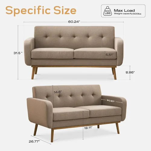 Miniatura 2 de HUIMO - Juego de muebles para sala de estar con botones, juego de muebles tapizados con botones para sala de estar, sofá moderno tapizado con marco