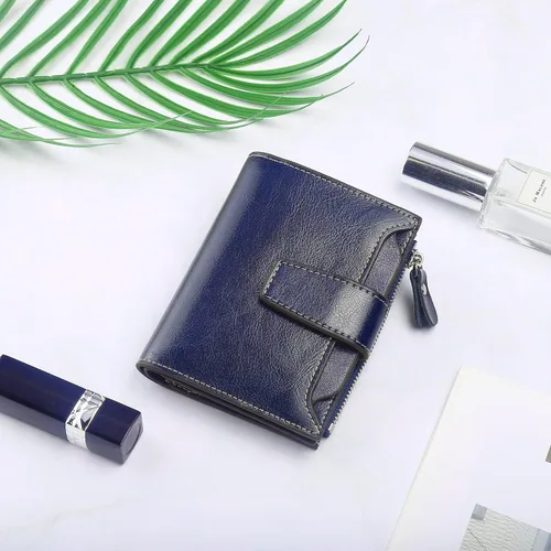 Miniatura 6 de Lavemi Pequeña cartera compacta para mujer, con bloqueo RFID, de piel auténtica, plegable, con ventanas de identificación