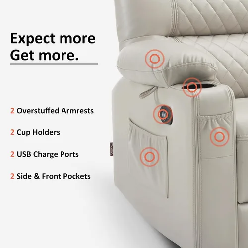 Miniatura 7 de MCombo Sofá reclinable eléctrico de gravedad cero de 56.3 pulgadas con masaje de calor y vibración, sofá biplaza reclinable con puertos USB, Gris