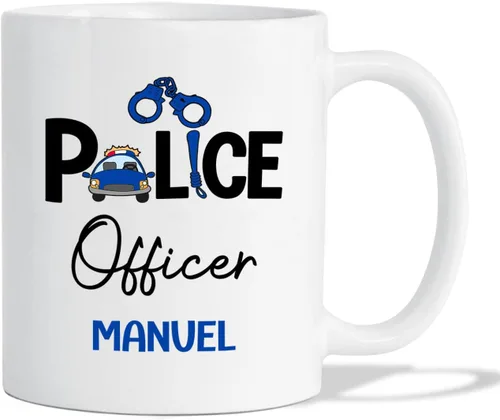 Miniatura 25 de Taza de café personalizada con nombre de oficial de policía en progreso, con nombre de oficial de policía estudiantil, taza de cerámica blanca