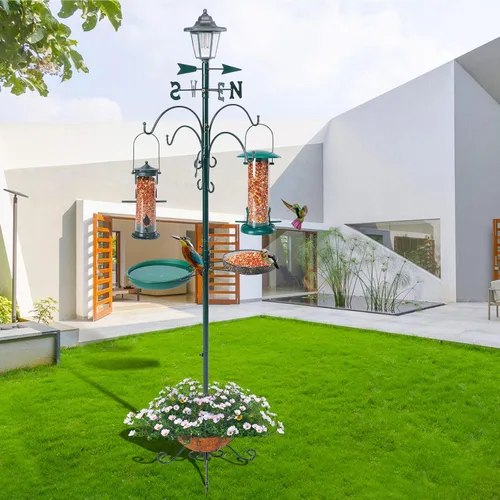 Miniatura 7 de Yinns Comedero para pájaros con poste al aire libre, gancho de pastor para comedero de pájaros, alimentador múltiple colgante con lámpara solar