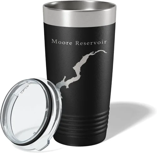 Miniatura 2 de Moore Reservoir Tumbler Lake Map Travel Mug Insulated Laser Engraved Coffee Cup New Hampshire Vermont 20 oz Black