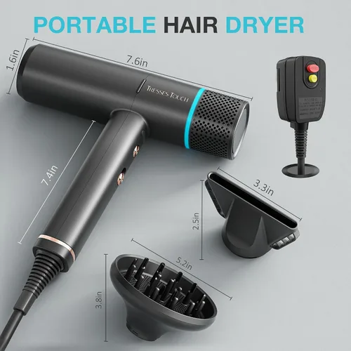 Miniatura 6 de Secador de pelo iónico profesional con difusor, secador iónico de bajo ruido de alta velocidad, potente motor de 1600 vatios para secado rápido