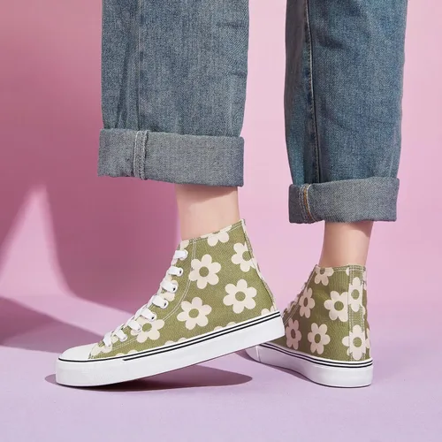 Miniatura 6 de kufeiti Zapatillas de lona altas para mujer, zapatos de lona con cordones blancos y negros, zapatos casuales para caminar