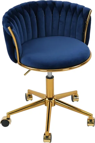 Miniatura 10 de HENGJIANYI - Silla de oficina tejida de terciopelo para el hogar, silla de escritorio giratoria moderna con ruedas, silla de tocador de altura Beige