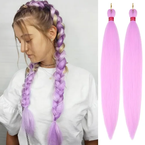 Miniatura 40 de Cabello trenzado negro preestirado, 2 paquetes de extensiones de cabello de trenzas de caja de 26 pulgadas, pelo sintético preestirado trenzado
