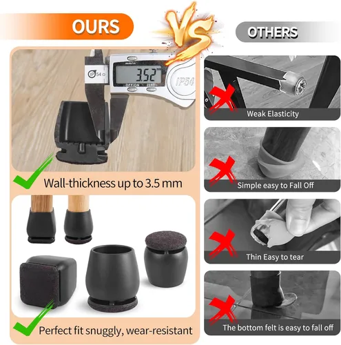 Miniatura 4 de Ezprotekt 24 piezas de protectores redondos de silicona para patas de silla para suelos de madera, almohadillas de fieltro para muebles, tapas