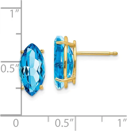 Miniatura 3 de Aretes de oro amarillo macizo de 14 quilates, 0.472 x 0.236 in, topacio azul marquesa, 0.472 in x 0.236 in, Gema, Topacio