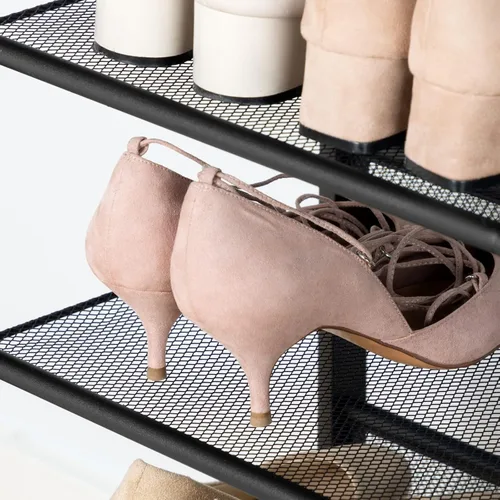 Miniatura 5 de HOOBRO Zapatero para entrada, organizador de zapatos de 4 niveles con estantes de malla ajustables, 12-16 pares de zapatos, amplio montaje