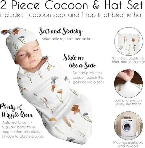 Miniatura 6 de Sweet Jojo Designs Conjunto de manta para bebé con estampado floral y diseño de flores, diseño de capullo y gorro para recién nacido, manta para ir