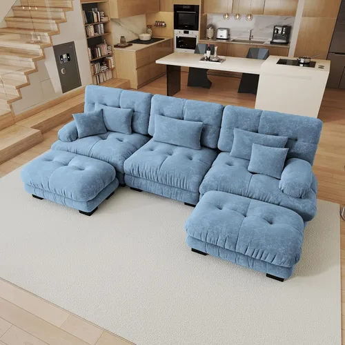 Miniatura 108 de Sofá modular de gran tamaño de 94 pulgadas, sofás seccionales grandes de color beige y blanco para sala de estar, juego de sofá de terciopelo, sofás
