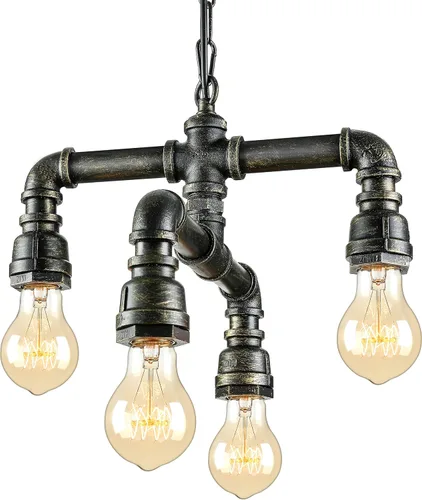 Miniatura 6 de Industrial Vintage Bare Edison Bulbos Tubos de Agua Colgante Lámpara Lámpara Rústica Colgante Luminaria con 4 Enchufes de Bombilla 160W Acabado 4