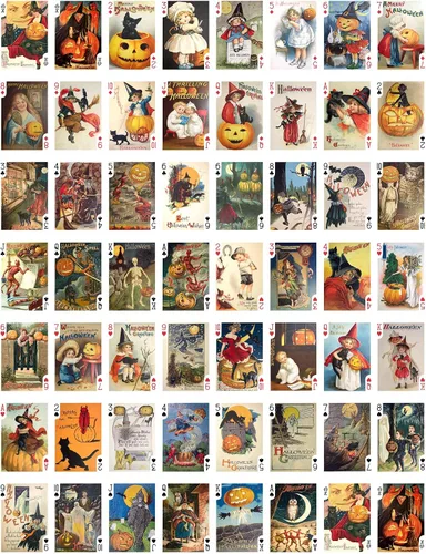 Miniatura 3 de Cartas de Halloween (baraja de póquer 55 cartas todas diferentes) Reimpresión de tarjetas de Halloween vintage