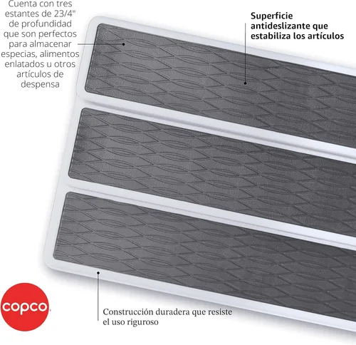 Miniatura 3 de Copco Organizador de especias antideslizante de 3 niveles para armario de cocina o despensa, estante escalonado de 15 pulgadas, blanco/gris, diseño