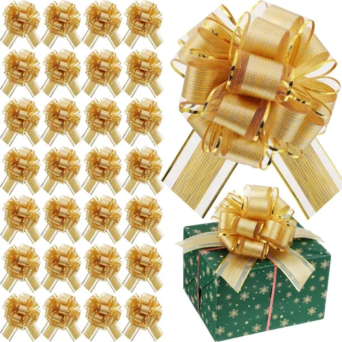 Juexica 30 piezas de grandes arcos navideños tirados para envolver regalos, arco de cinta impermeable de 15 cm para cajas de regalo de San Valentín,