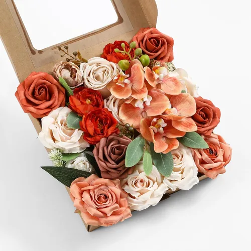 Miniatura 26 de Juego de flores artificiales, flores falsas para bricolaje, centros de mesa para bebé, ramo de novia, ramo de boda, arreglos de flores, velas