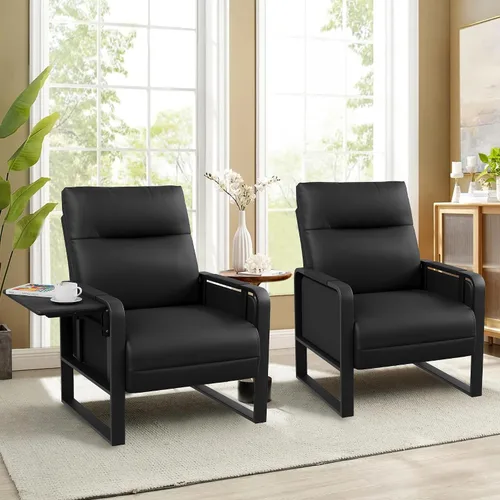 Miniatura 11 de Silla de Acento Moderna Tapizada en Cuero PU Sillón con Mesa de Bandeja para Dormitorio Sala de Estar Sillas Silla de Oficina Beige