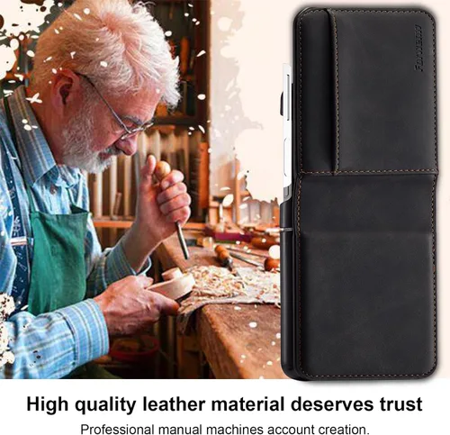 Miniatura 4 de Funda de piel con tapa para Samsung Galaxy Z Flip 3, con protección de bisagra, delgada y magnética tipo cartera [1 tarjetero], funda protectora a