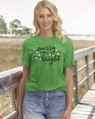 Miniatura 2 de Christmas Shirt Merry and Bright Christmas Lights T-Shirts Women Xmas Lights Graphic Shirts Merry Christmas Holiday Top