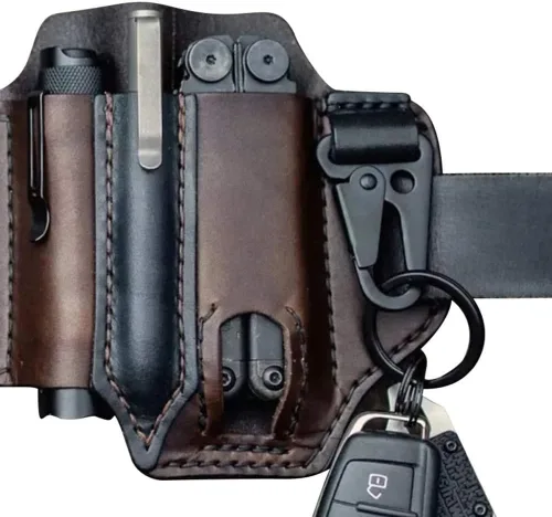 Miniatura 8 de Amorr Funda multiherramienta de cuero para cinturón, organizador de bolsillo EDC con soporte para llaves, cinturón de almacenamiento, bolsa de Negro