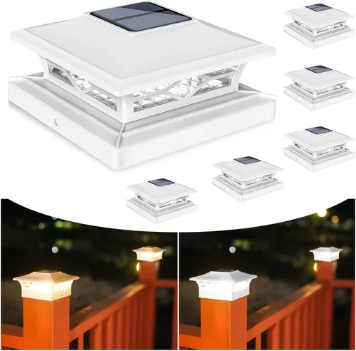 Miniatura 12 de VOLISUN - Faroles solares para poste: paquete de 2 luces para exteriores, para cubierta, con casquillo blanco, resistente al agua, 2 modos