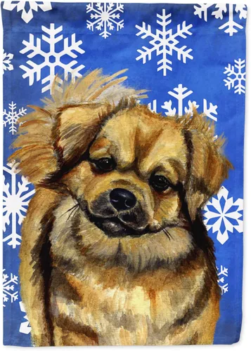 Miniatura 140 de Caroline's Treasures SC9374GF Bulldog English Snow flakes Holiday Garden Flag Buzón Bandera decorativa para patio exterior, patio, obras de arte