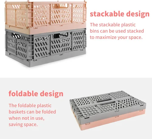 Miniatura 5 de Domiella Paquete de 2 cajas para almacenamiento, cajas de almacenamiento apilables de plástico, plegables para oficina, hogar, cocina, dormitorio