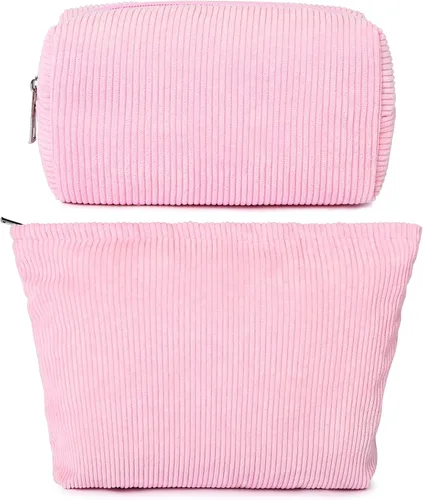 Miniatura 51 de SOIDRAM 2 Piezas de Bolsa de Maquillaje a Rayas Grande, Bolsa de Cosméticos de Cordura de Gran Capacidad, Bolsa de Lona Mixta de Artículos de Rayas