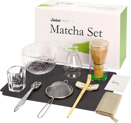 Miniatura 13 de Joiish Juego de batidor de matcha, kit de matcha de 10 piezas, batidor de bambú y cuenco de cerámica con boquilla y cuchara medidora y taza, Verde
