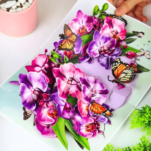 Miniatura 9 de CUTE POPUP Tarjeta de agradecimiento 3D emergente de orquídea y mariposa, elegante tarjeta de felicitación floral para mujeres, mamá, amiga