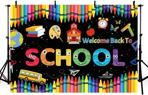 Miniatura 3 de MEHOFOND Telón de fondo de bienvenida de regreso a clases de 7 x 5 pies, decoración de regreso a clases, pancarta de fondo para el primer día