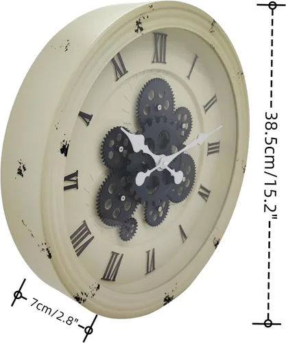 Miniatura 3 de Evursua Reloj de pared grande de 15.2 pulgadas con engranajes reales, reloj de pared móvil vintage industrial steampunk estética, arte