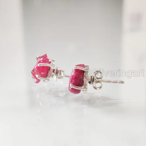 Miniatura 4 de AAA Rough Ruby Stud Earring, Natural Ruby Earring, July Birthstone, Womens Earring, 925 Sterling Silver, Christmas, Thanksgiving, Mens Studs