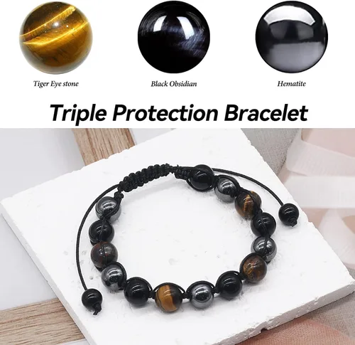 Miniatura 2 de TAGOMEI Regalos de Navidad para él, hijo, hombres, adolescentes, niños, nieto, papá, novio, pulseras de cuentas de triple protección para hombres