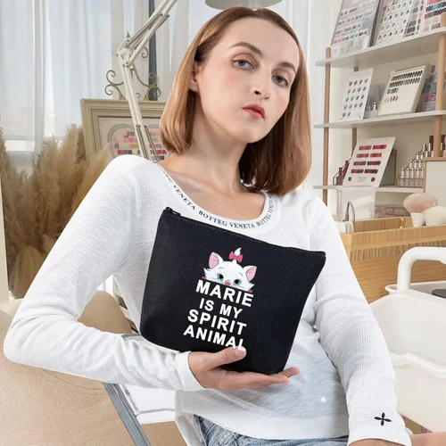 Miniatura 4 de LEVLO Marie - Bolsa de cosméticos con diseño de gatos de dibujos animados, regalo Marie Is My Spirit Animal Maquillaje con cremallera, Marie Spirit