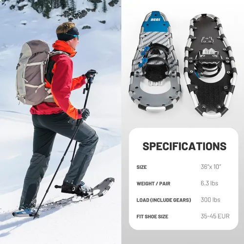 Miniatura 6 de G2 30/36 Inches Light Weight Snowshoes Set with Trekking Poles, Anti-Slip Sole, Fast Ratchet Binding, for Women Men Youth (Blue/Green)